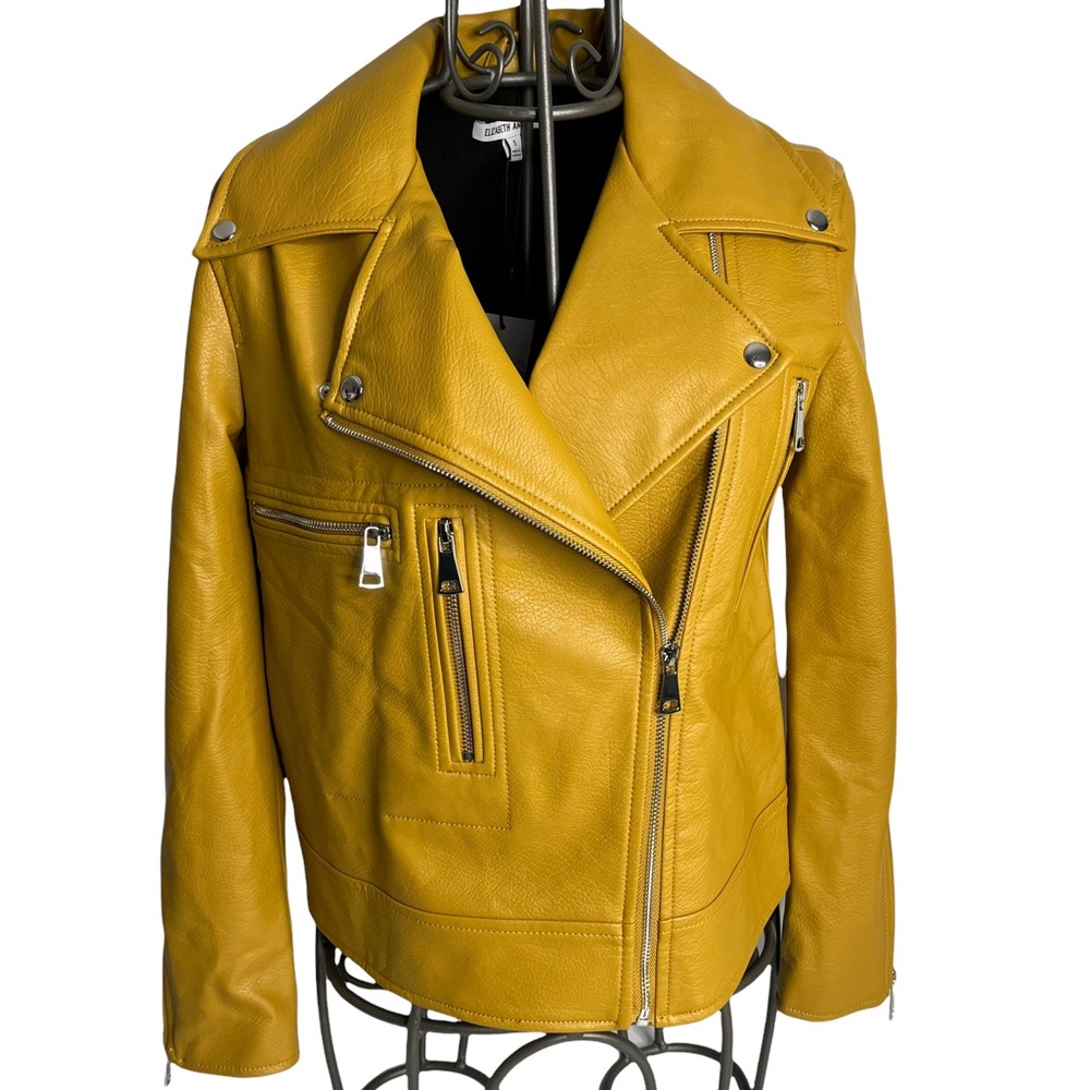 Elizabeth And James Mustard Golden Yellow Faux Leather Moto Jacket Size Small